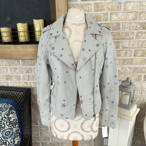 Vigoss gray silver star faux leather Moto jacket size S NWT!